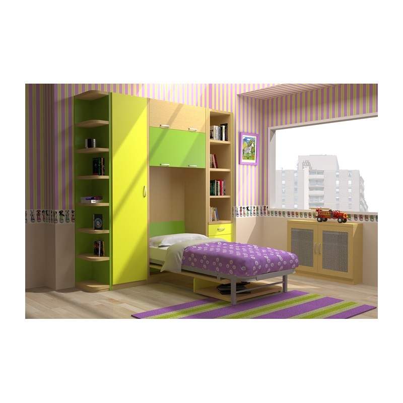 Dormitorio juvenil con cama abatible vertical con escritorio..